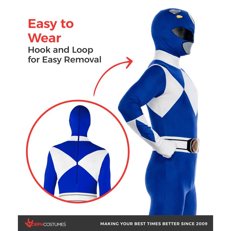 Adult Blue Power Ranger Morphsuit Costume L - Superhero Fancy Dress