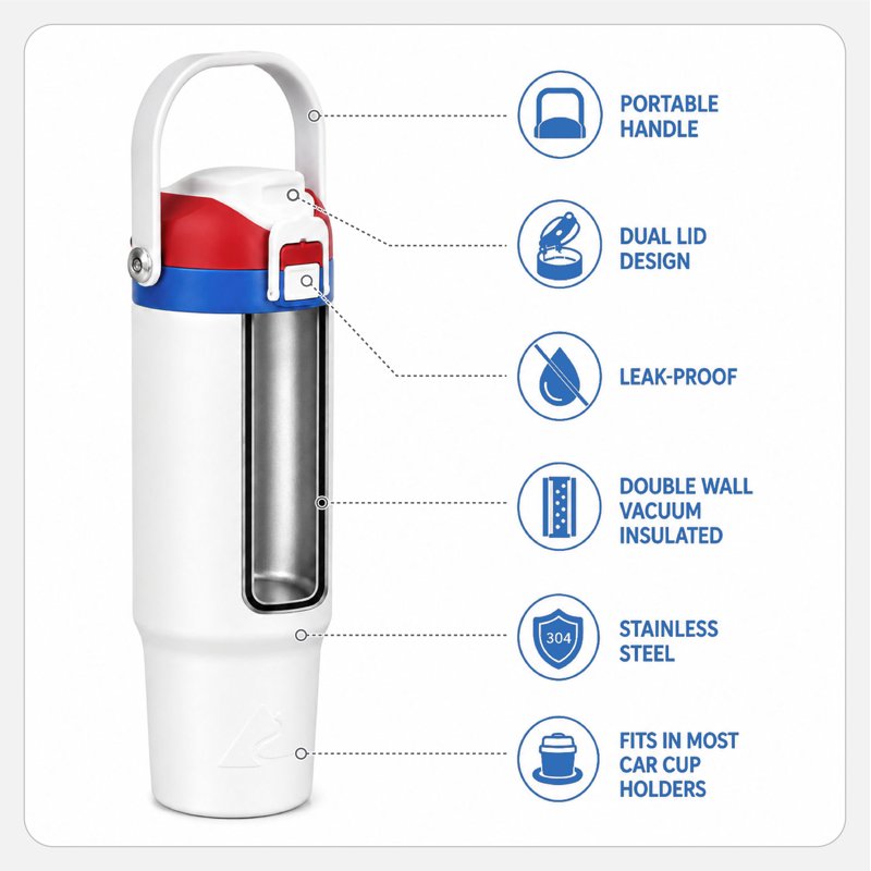 30 oz Stainless Steel Tumbler with Dual Sip & Chug Lid - White