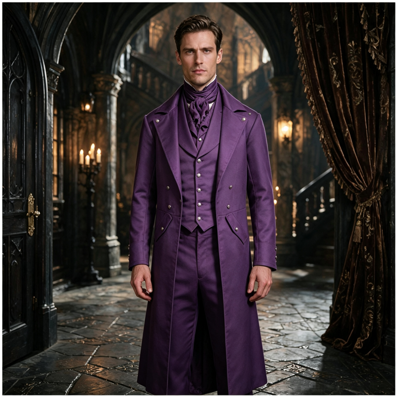 Men's Gothic Tailcoat Jacket - Renaissance Steampunk Costume - Purple S