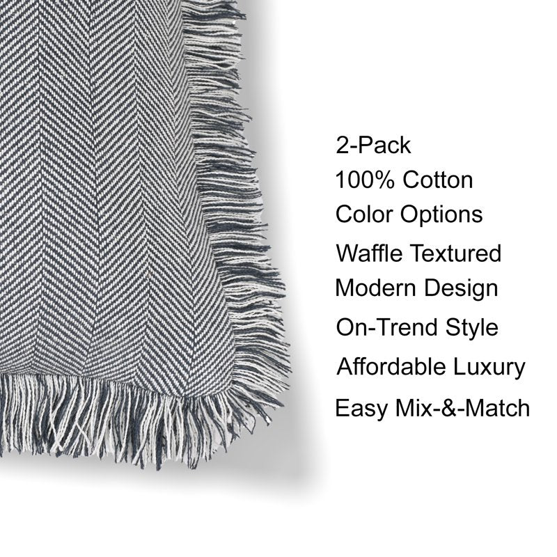 Gray Herringbone Decorative Pillow Set - 20x20 Inch, 2-Piece Cotton Cover