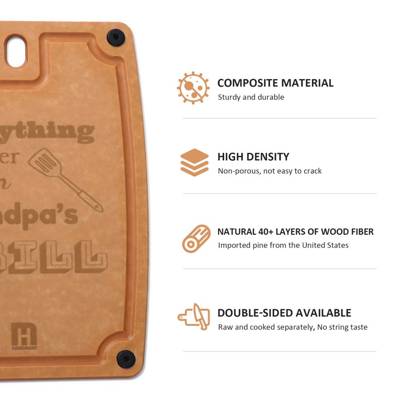 Eco-Friendly Cutting Board Set - 2 Pack with Juice Grooves & Handles - Medium & Large - Grandpa
