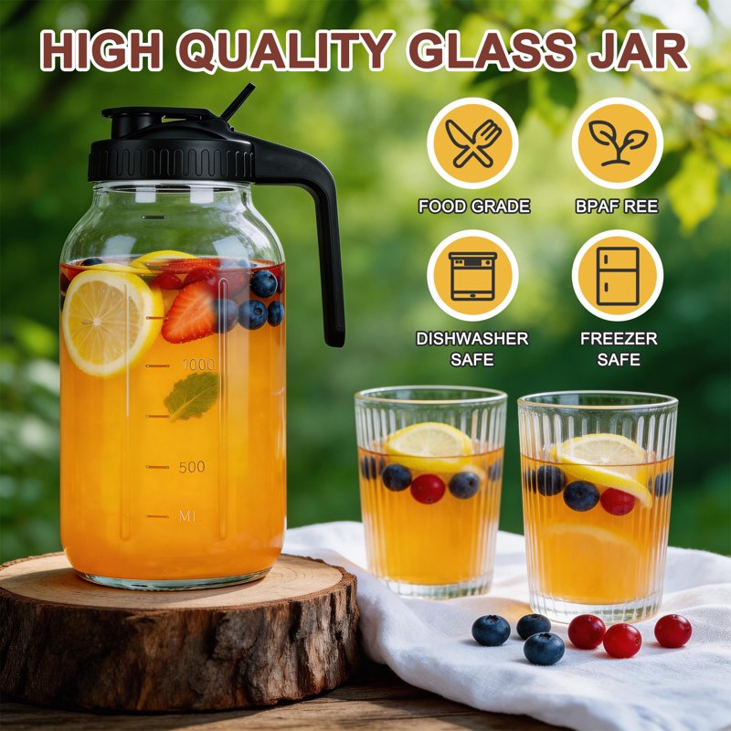 64 oz Cold Brew Coffee Maker - Glass Pitcher with Stainless Steel Filter