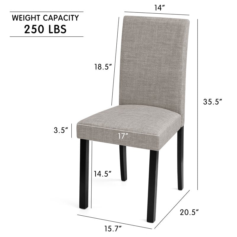 Linen Dining Chairs Set of 4 - Upholstered Fabric, Light Gray