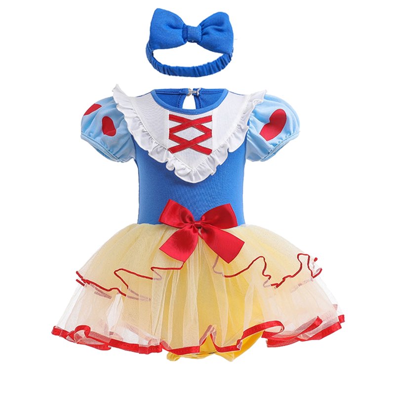 Infant Baby Girls Princess Dress Up Romper Tutu Dress with Headband - 2PCS Snow White, 3-6 Months