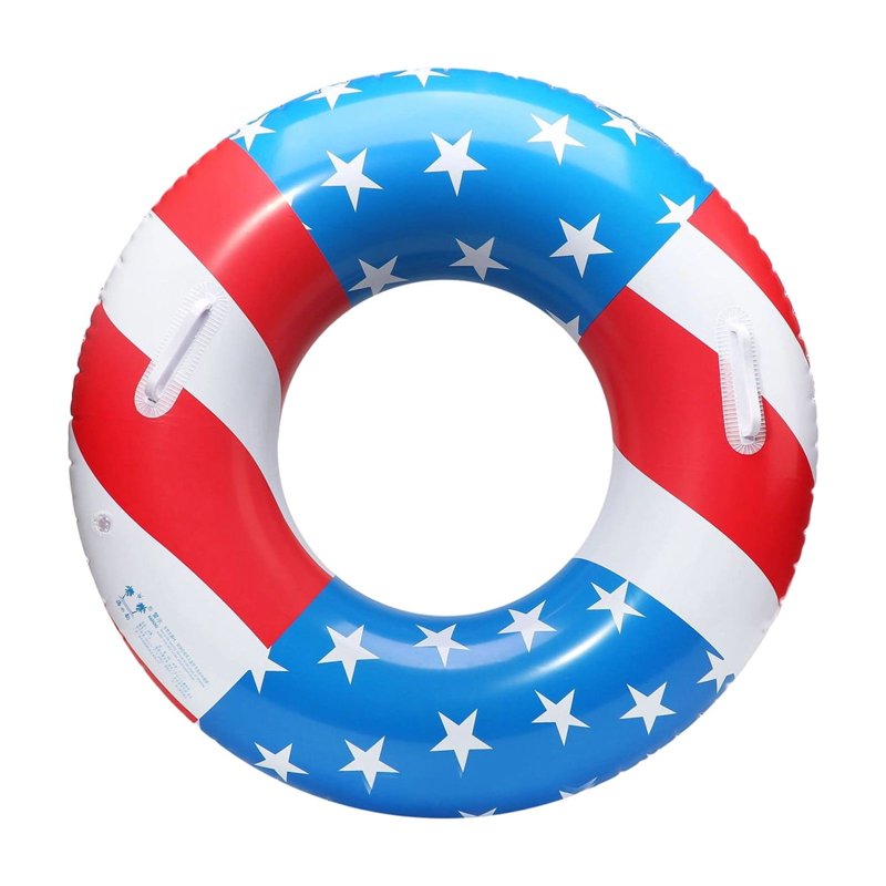 Patriotic American Flag Pool Float Tube with Handle - 32in & Handle - Kids & Adults