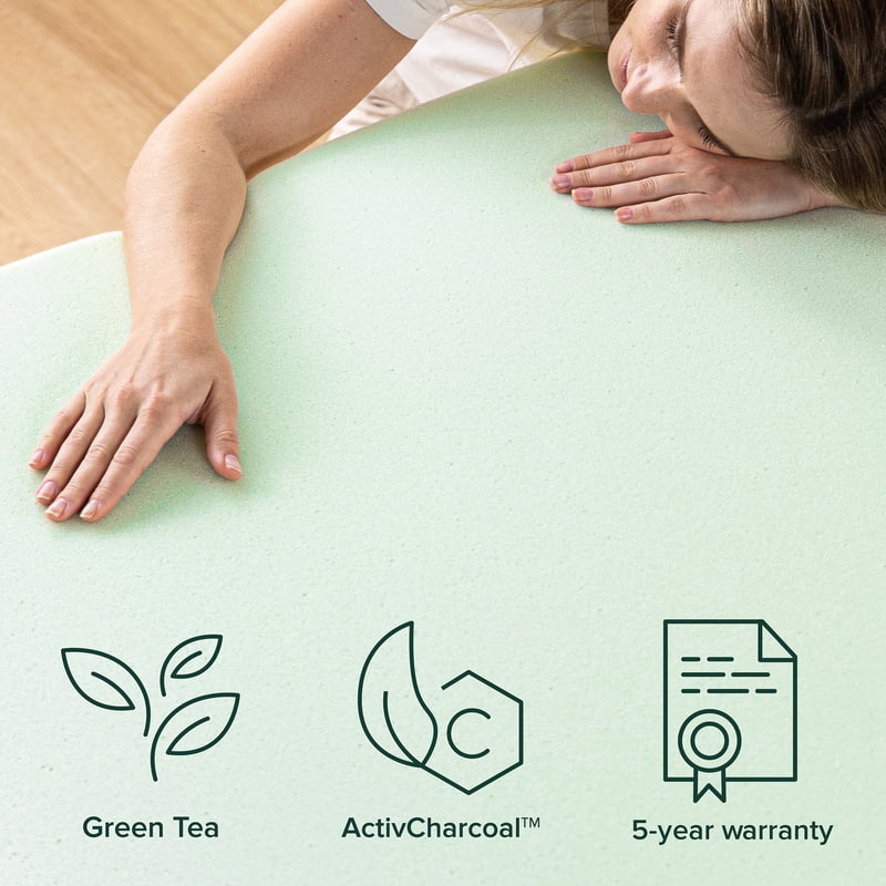 Memory Foam Mattress Topper Full Size with Green Tea & Charcoal Infused Comfort
