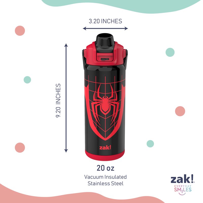 20oz Spiderman Kids Straw Water Bottle - Black Stainless Steel