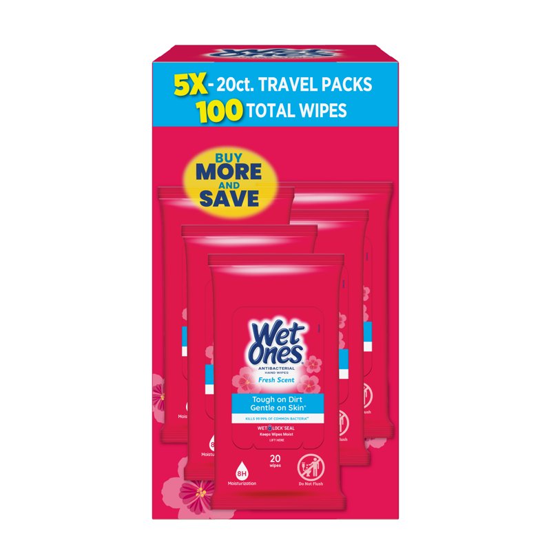 Antibacterial Hand Wipes - Fresh Scent, 20 Count (5 Pack)