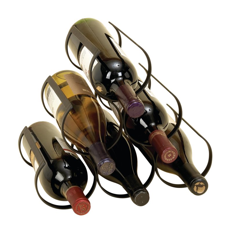 Black Metal 6-Bottle Wine Rack with Curved Holders - 12" x 10"