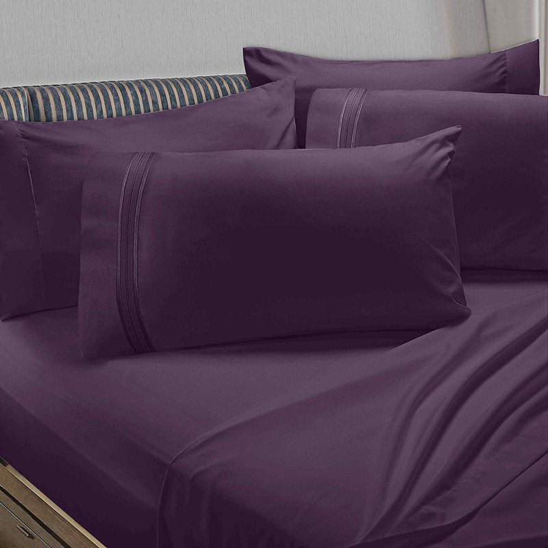 Full Bed Sheet Set with Extra Pillowcases - Eggplant Purple, 6-Piece Microfiber Bedding