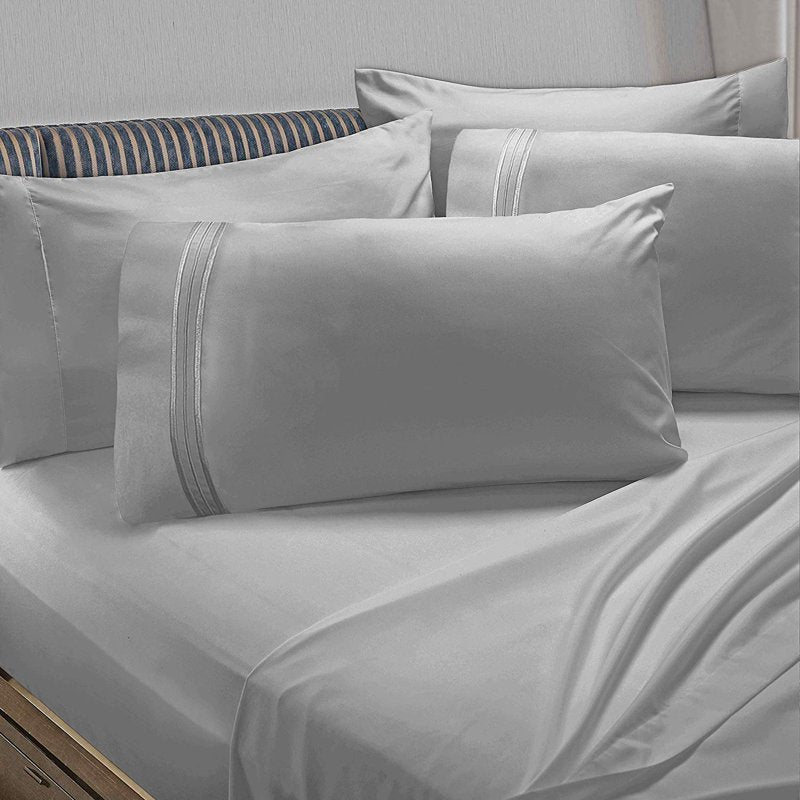 Full Silver Gray Microfiber Bed Sheet Set with Extra Pillowcases - 6 Pieces