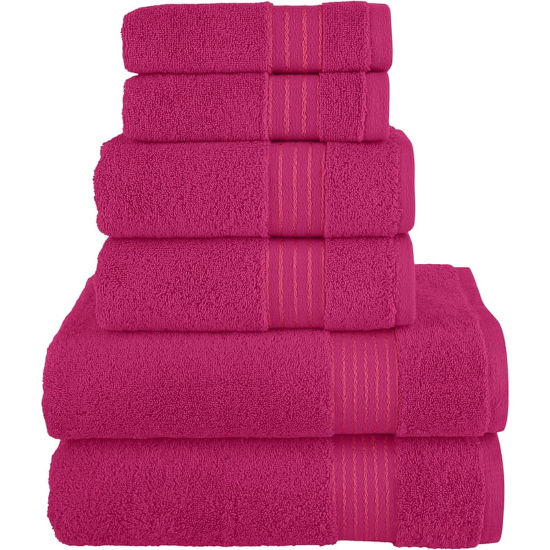 Hot Pink 6-Piece Cotton Towel Set - Premium Turkish Absorbent Bath & Hand Towels