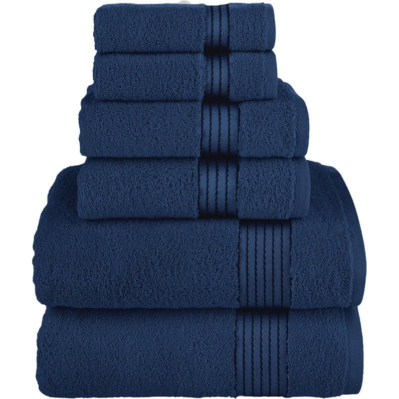 Navy 6-Piece Cotton Towel Set - Bath, Hand & Washcloths, Plush & Absorbent
