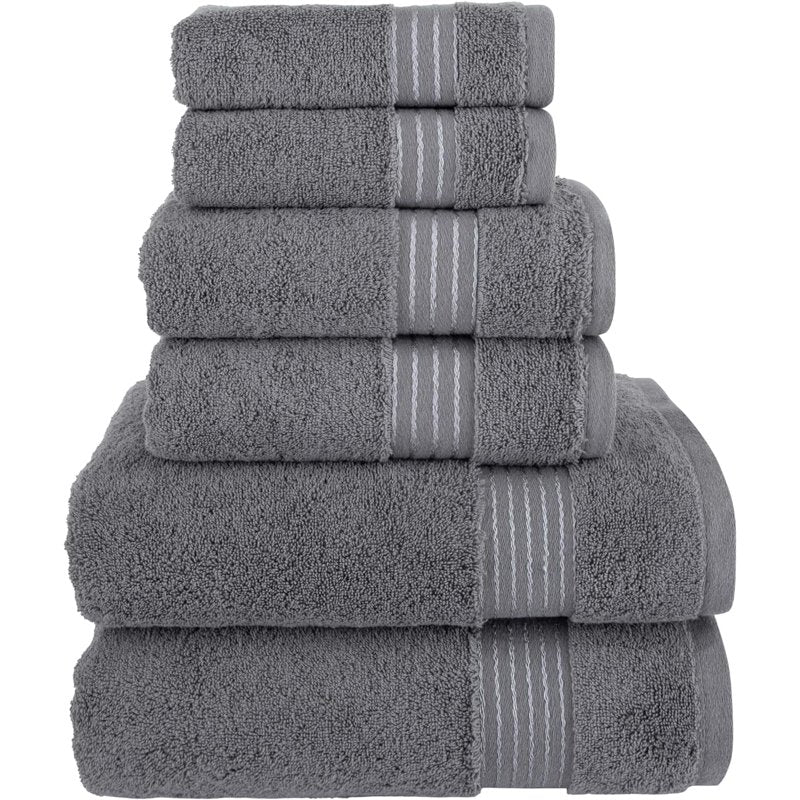Grey Turkish Cotton 6-Piece Towel Set - Bath, Hand & Washcloths