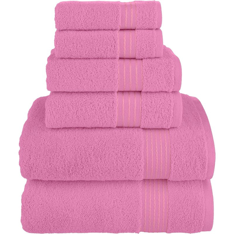 Turkish Cotton Towel Set - 6 Pieces Light Pink Bath & Hand Towels, Washcloths