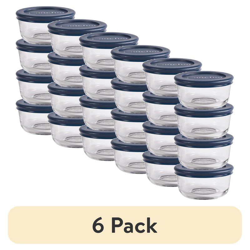 6-Pack Glass Food Storage Containers with Lids - 1 Cup Round
