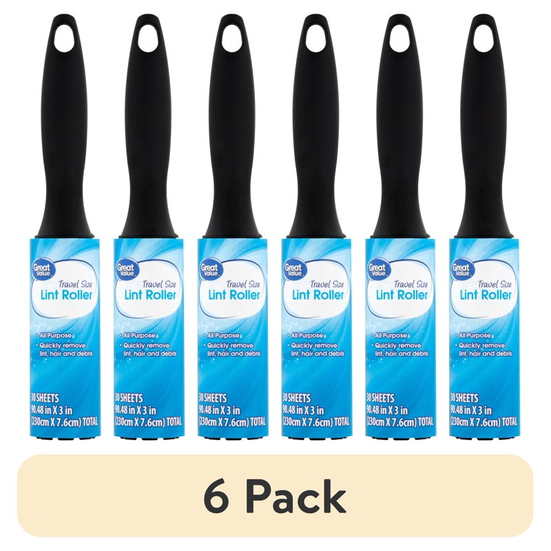 Lint Roller - 30 Sheets, Travel Size, 6 Pack