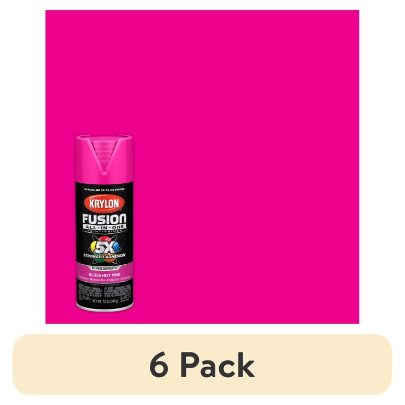 Krylon Fusion All-In-One Spray Paint - Gloss Hot Pink, 6 Pack, 12 oz