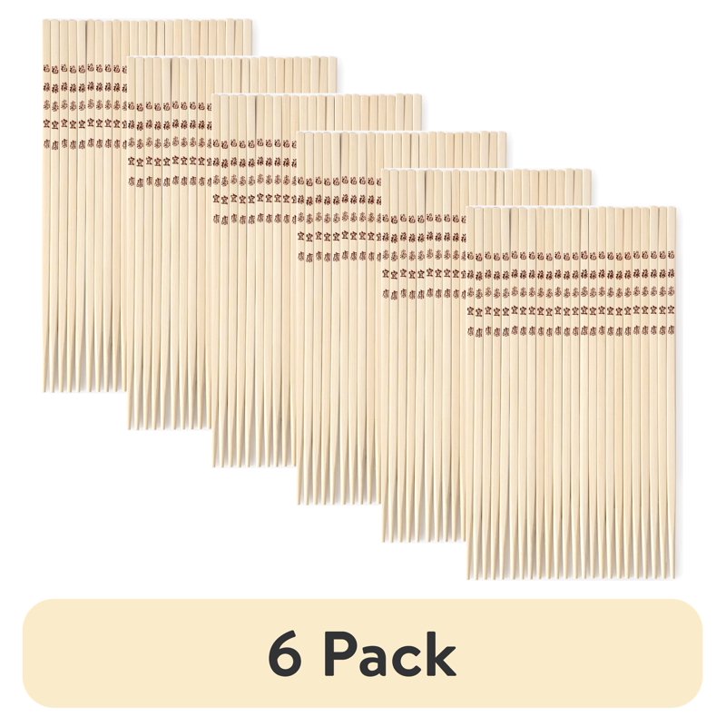 100% Bamboo Chopsticks - 6 Pack, 10.43 in, Durable & Lightweight