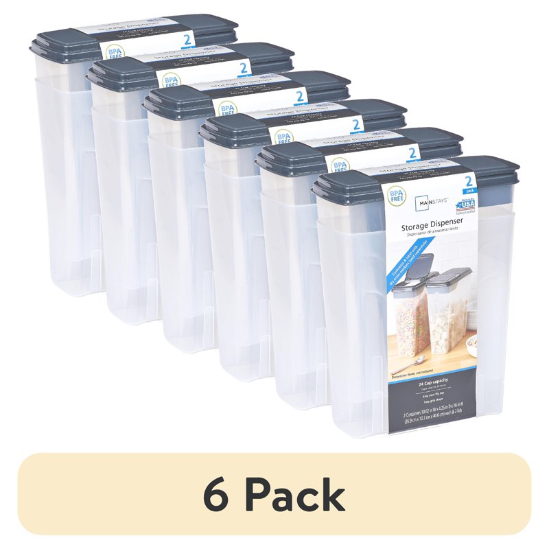 2-Pack Plastic Cereal Keepers - 24 Cup Storage Containers - 6 Pack
