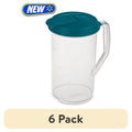 2 Quart Round Pitcher - Clear Plastic with Flip-Top Spout, 6 Pack