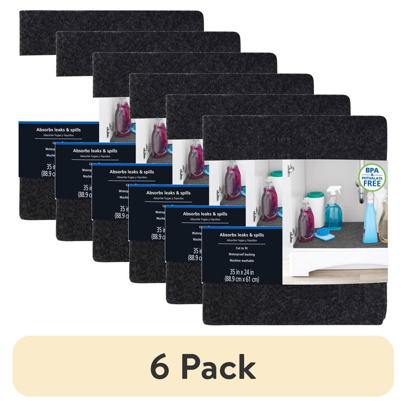 Waterproof Under Sink Mat - 6 Pack, 35"x24", Cut to Fit