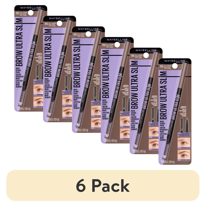 Ultra Slim Eyebrow Pencil - Soft Brown, 6 Pack with Built-in Spoolie Brush