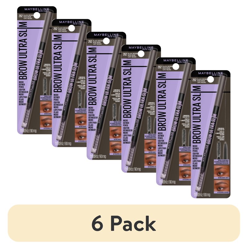 Ultra Slim Eyebrow Pencil with Spoolie - Black Brown - 6 Pack