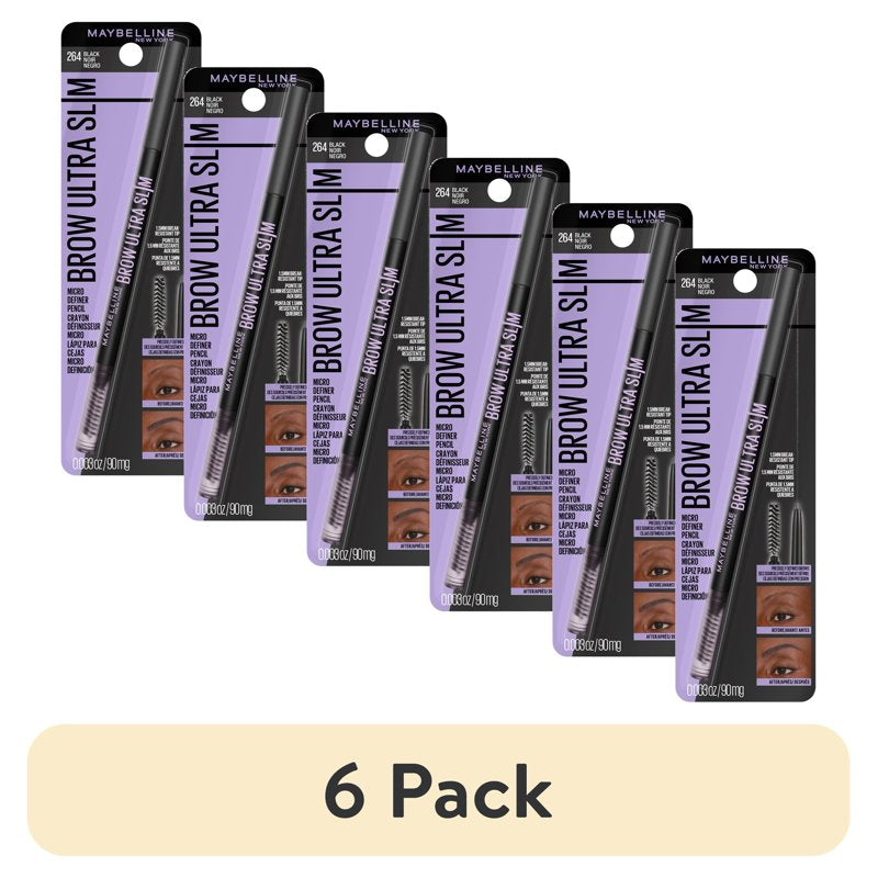 Ultra Slim Eyebrow Pencil with Spoolie Brush - Black, 6 Pack