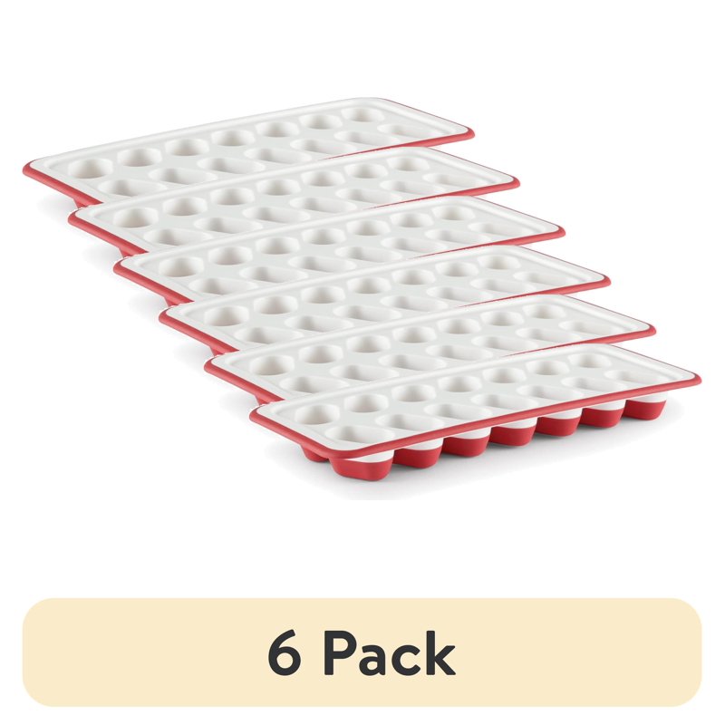 Flexible Silicone Ice Cube Tray - 6 Pack, Red & White