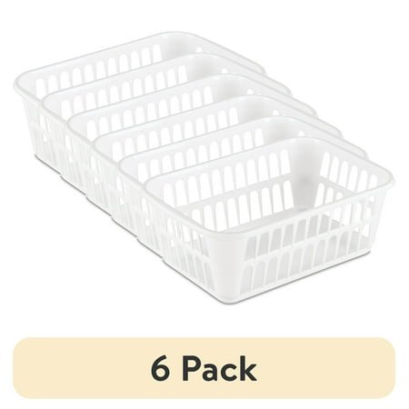 6 Pack Plastic Storage Baskets - White Open Organizers for Home & Office