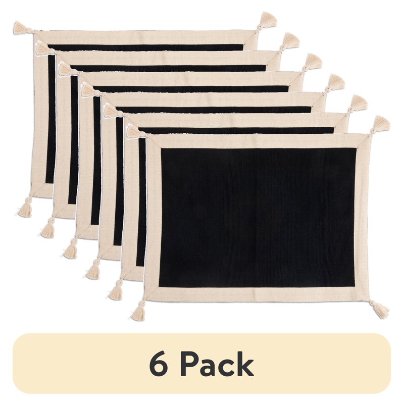 Black and Gold Border Placemat Set - 14" x 19" - 6 Pack