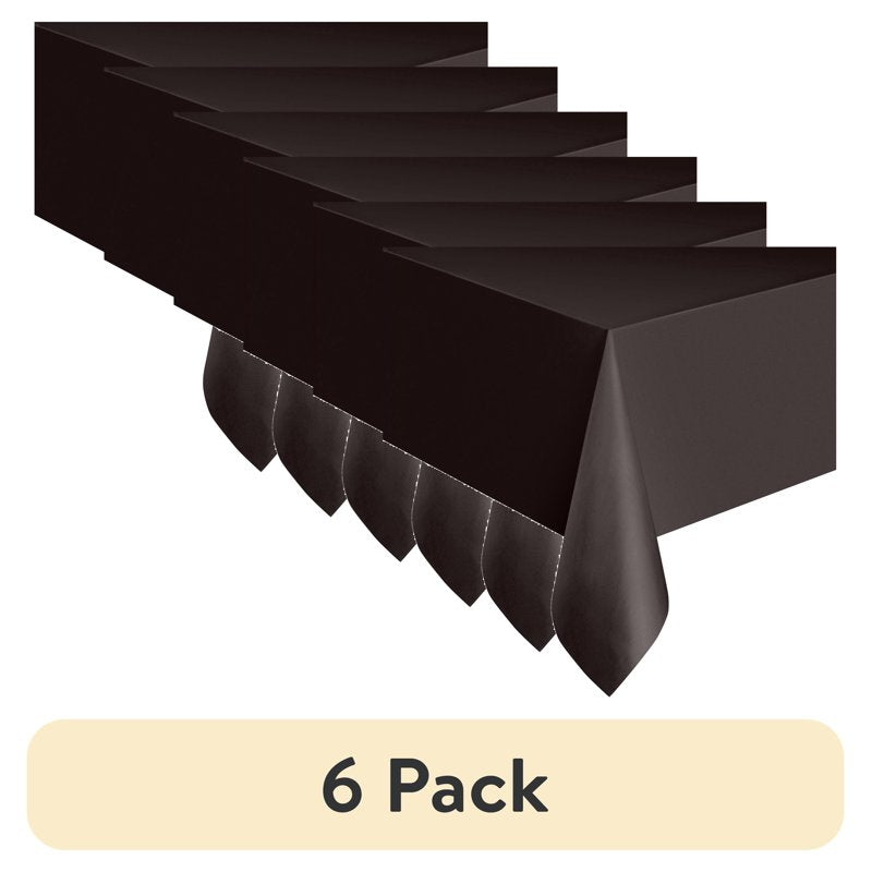 54" x 108" Black Rectangular Plastic Table Covers - 6 Pack