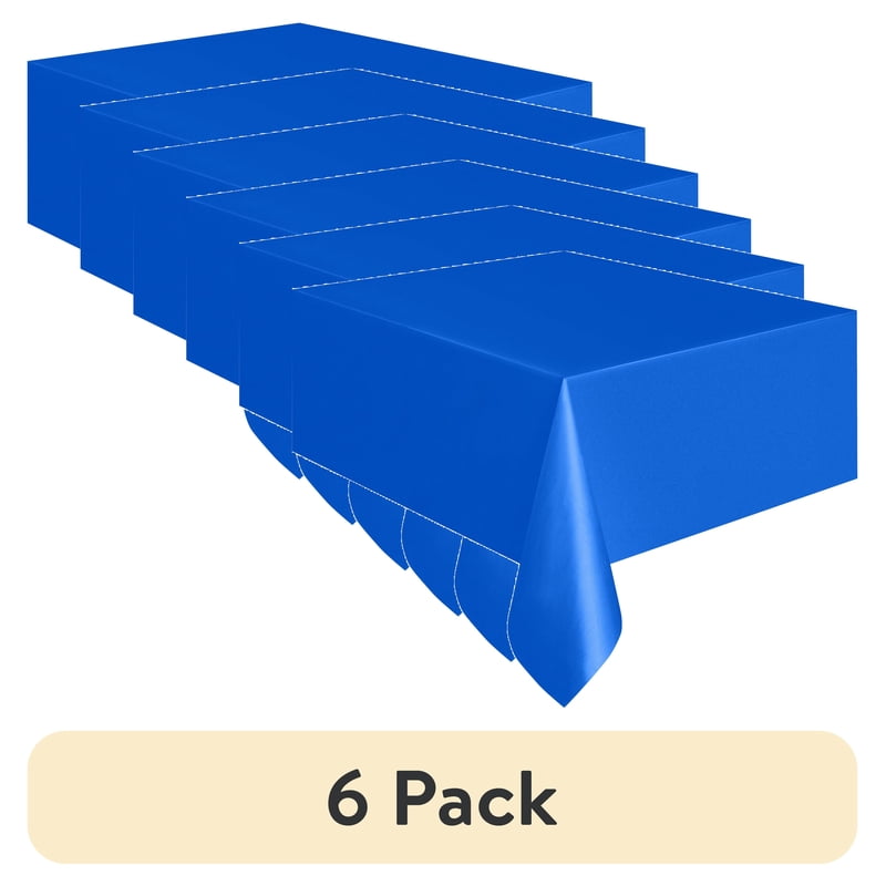 54 x 108 Inch Blue Rectangular Plastic Table Covers - 6 Pack