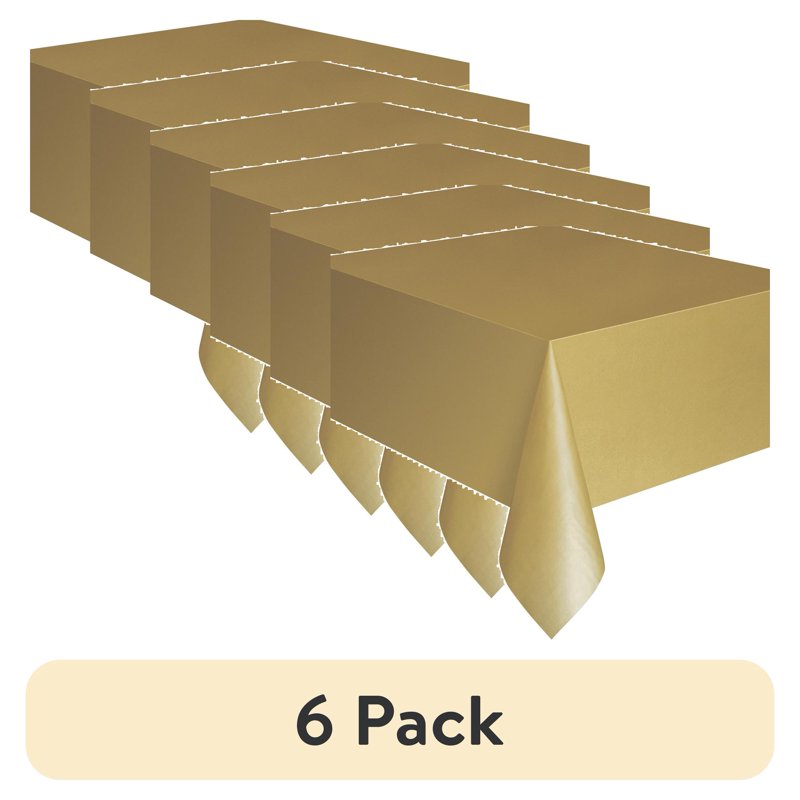 Gold Rectangular Plastic Table Covers - 6 Pack, 54" x 108"