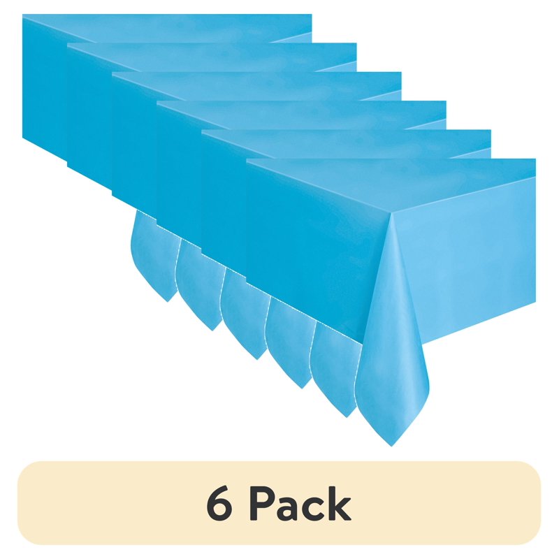 Light Blue Rectangular Plastic Table Covers - 6 Pack, 54" x 108"