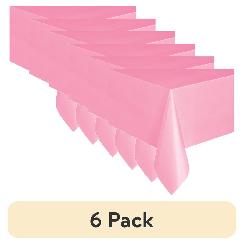 54" x 108" Light Pink Rectangular Plastic Table Covers - 6 Pack