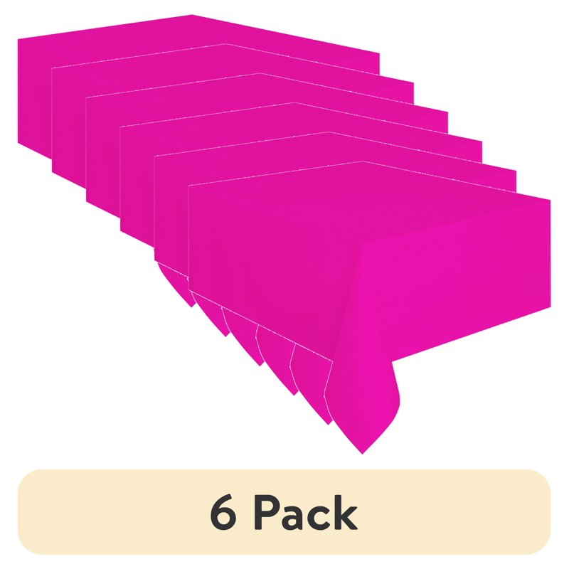 54" x 108" Pink Rectangular Plastic Table Covers - 6 Pack