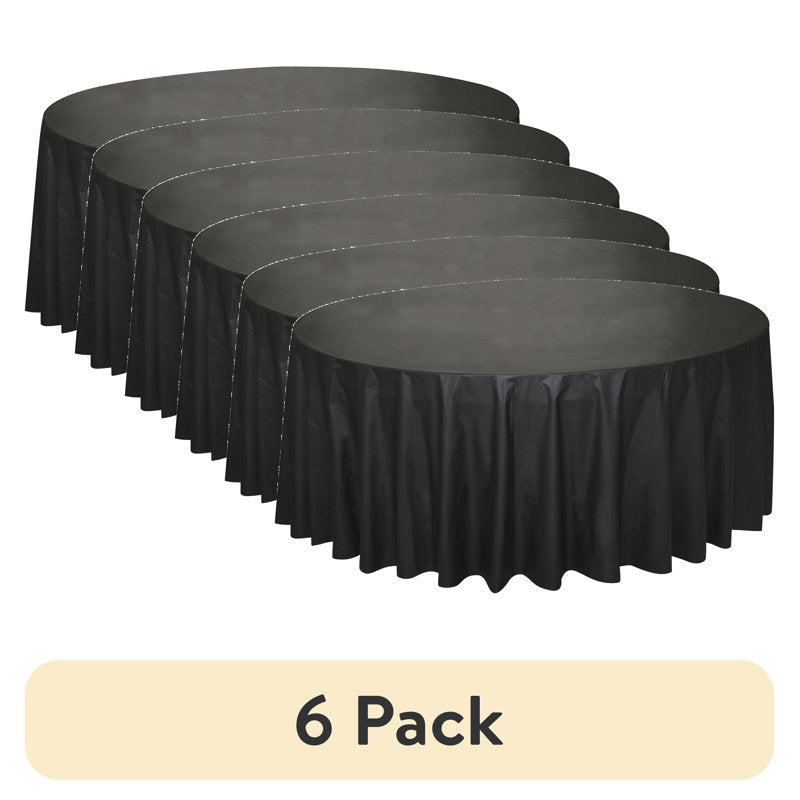 84-Inch Black Round Plastic Table Covers - 6 Pack