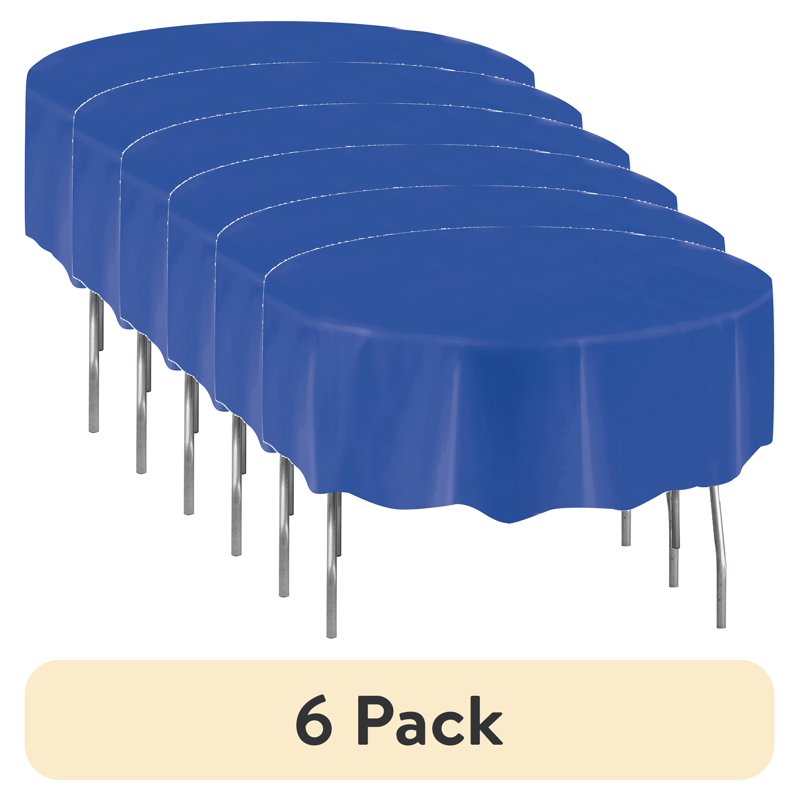84-Inch Blue Round Plastic Table Cover - 6 Pack