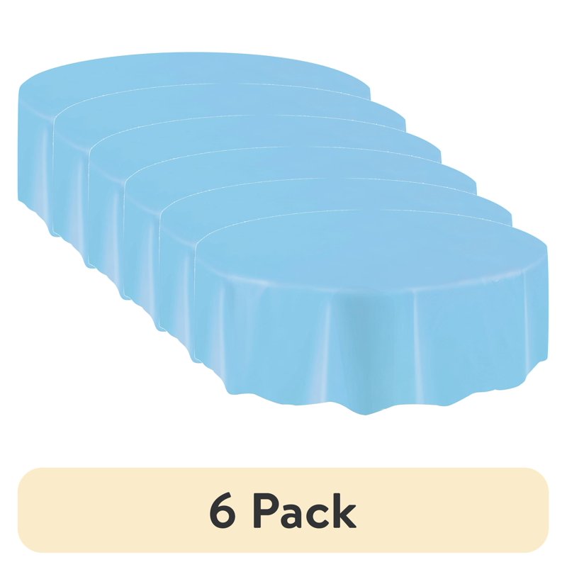 84IN Light Blue Round Plastic Table Cover - 6 Pack