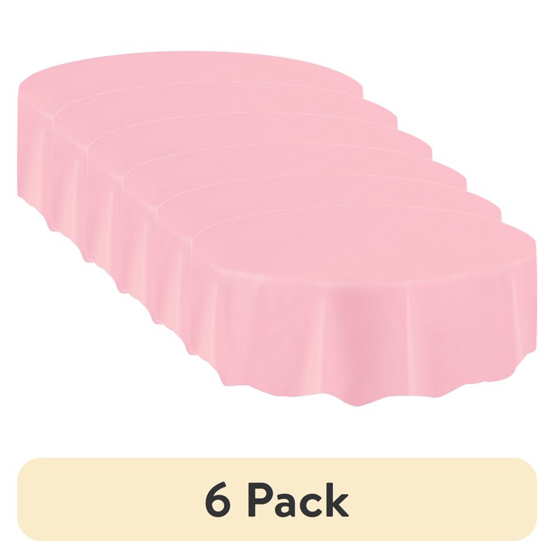 84IN Light Pink Round Plastic Table Cover - 6 Pack