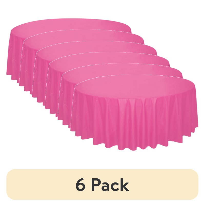 84-Inch Pink Round Plastic Table Cover - 6 Pack