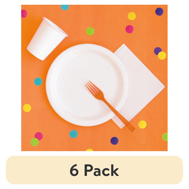84-Inch Orange Round Plastic Table Cover - 6 Pack