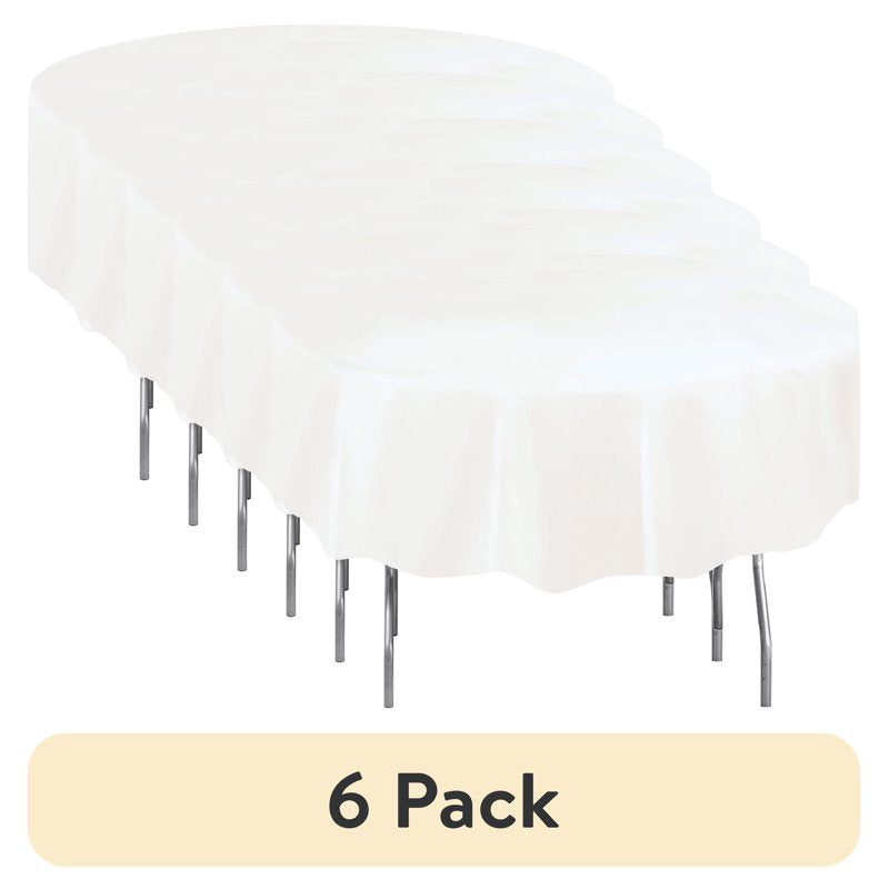 84-Inch White Round Plastic Table Cover - 6 Pack