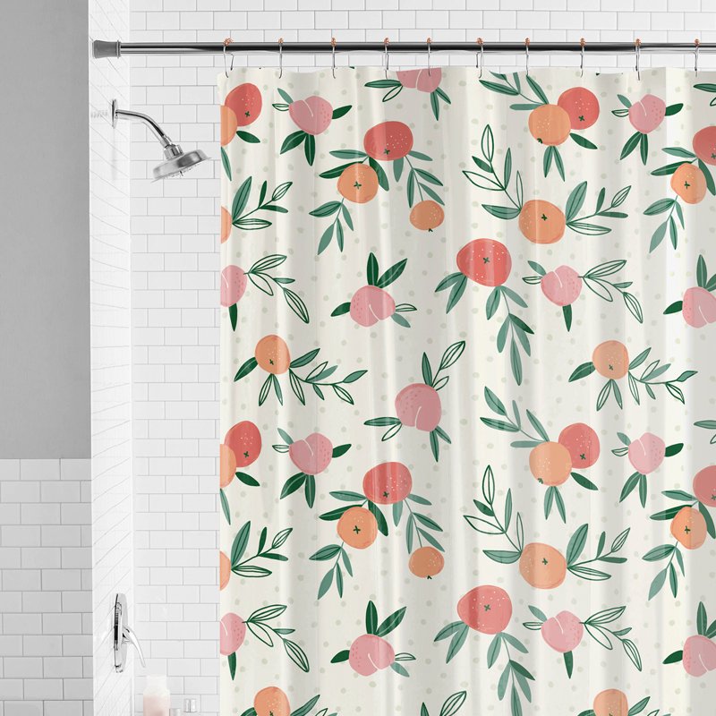 Waterproof Shower Curtain Set with Hooks - Peaches Design, 13-Piece, 70x72 Inches
