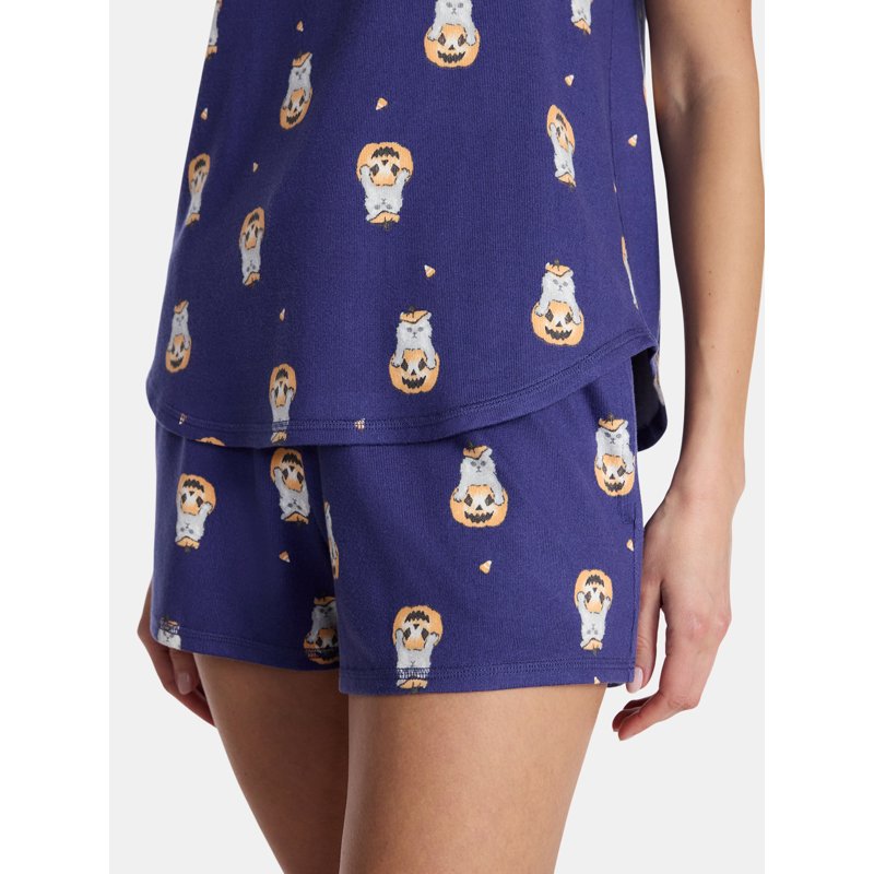 Halloween Women's Hacci Knit Tank Top & Shorts Pajama Set - Blue M