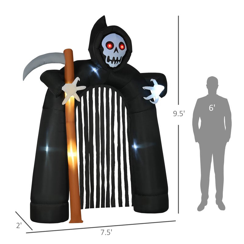 Halloween Inflatable Archway with Ghost Pumpkins and LED Lights - Grim Reaper Variation