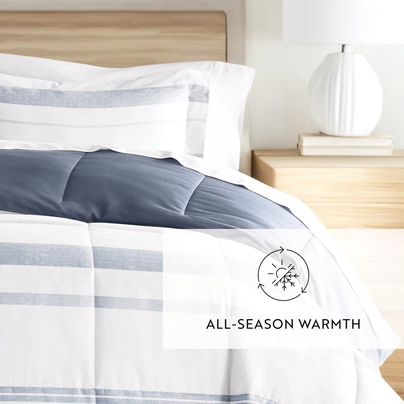 King Down Alternative Reversible Comforter Set with Stripe Pattern - Stone