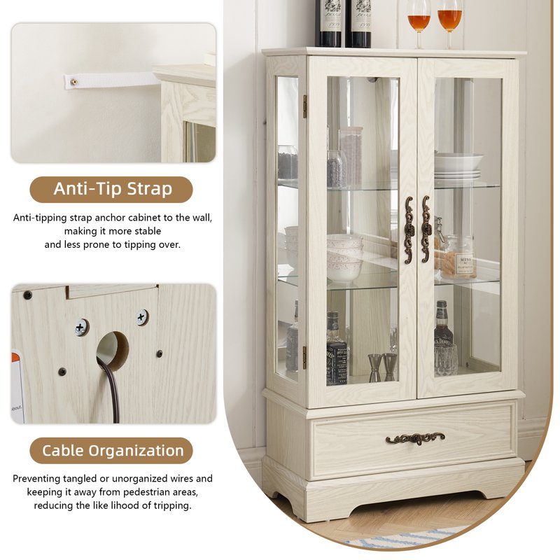 Lighted Curio Display Cabinet with Glass Door - White
